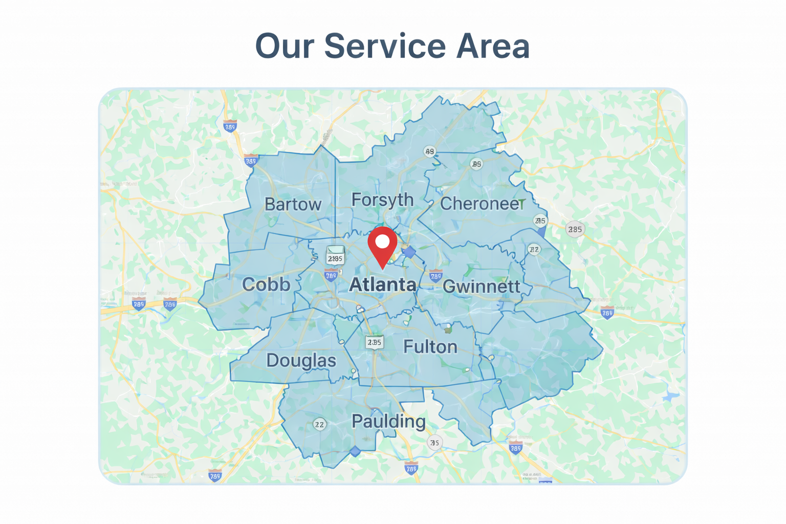 Map of areas served by OJ Home Care